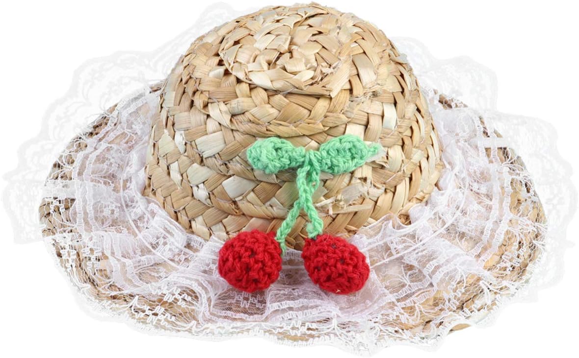 Popetpop 麦わら帽子 直営ストア 犬 猫 白いレースパターン ペット麦わら帽子愛らしい繊細な猫日焼け止め帽子ペットの頭飾り写真小道具コスチューム サイズs 帽子 ペット