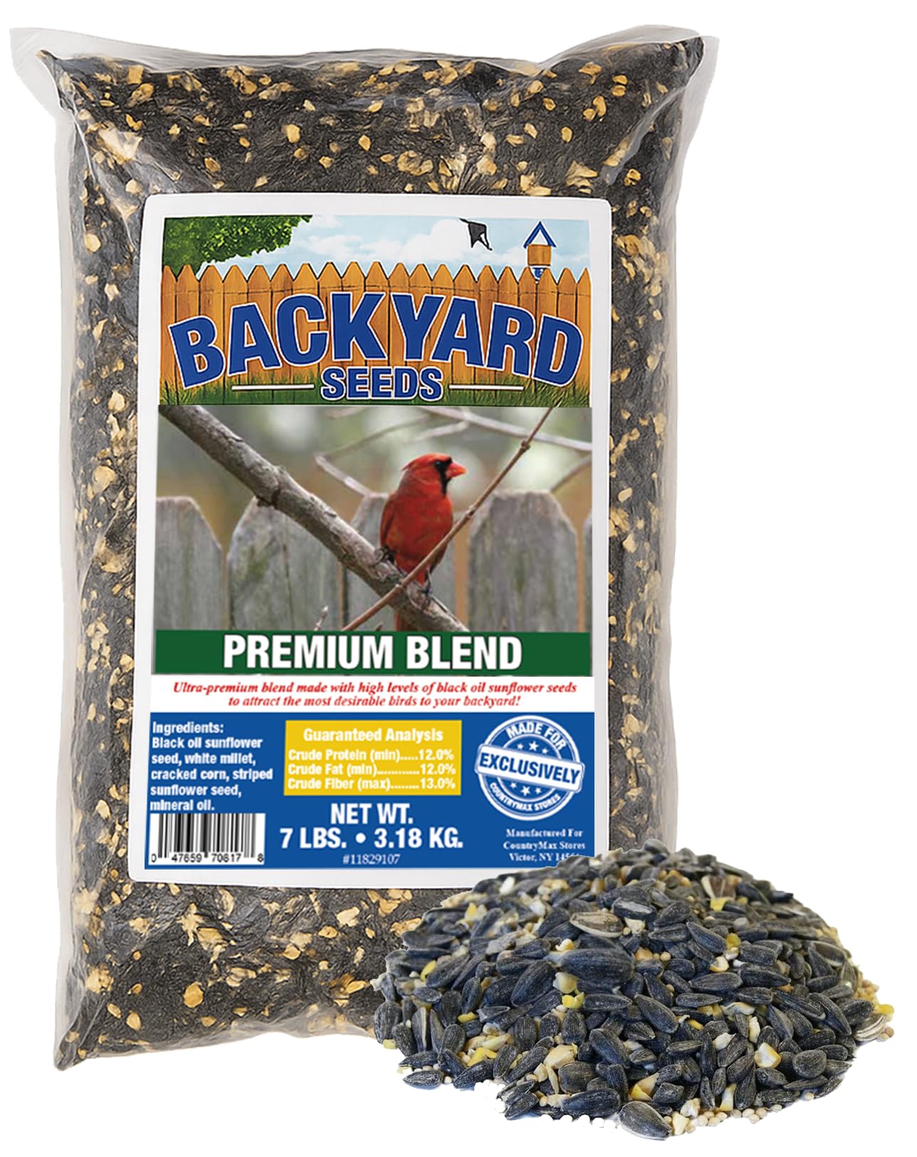 CountryMax Backyard Seeds Premium Blend Bird Seed to Attract Songbirds - Wild Bird Food Mix with Black Oil Sunflower (7 Pounds)