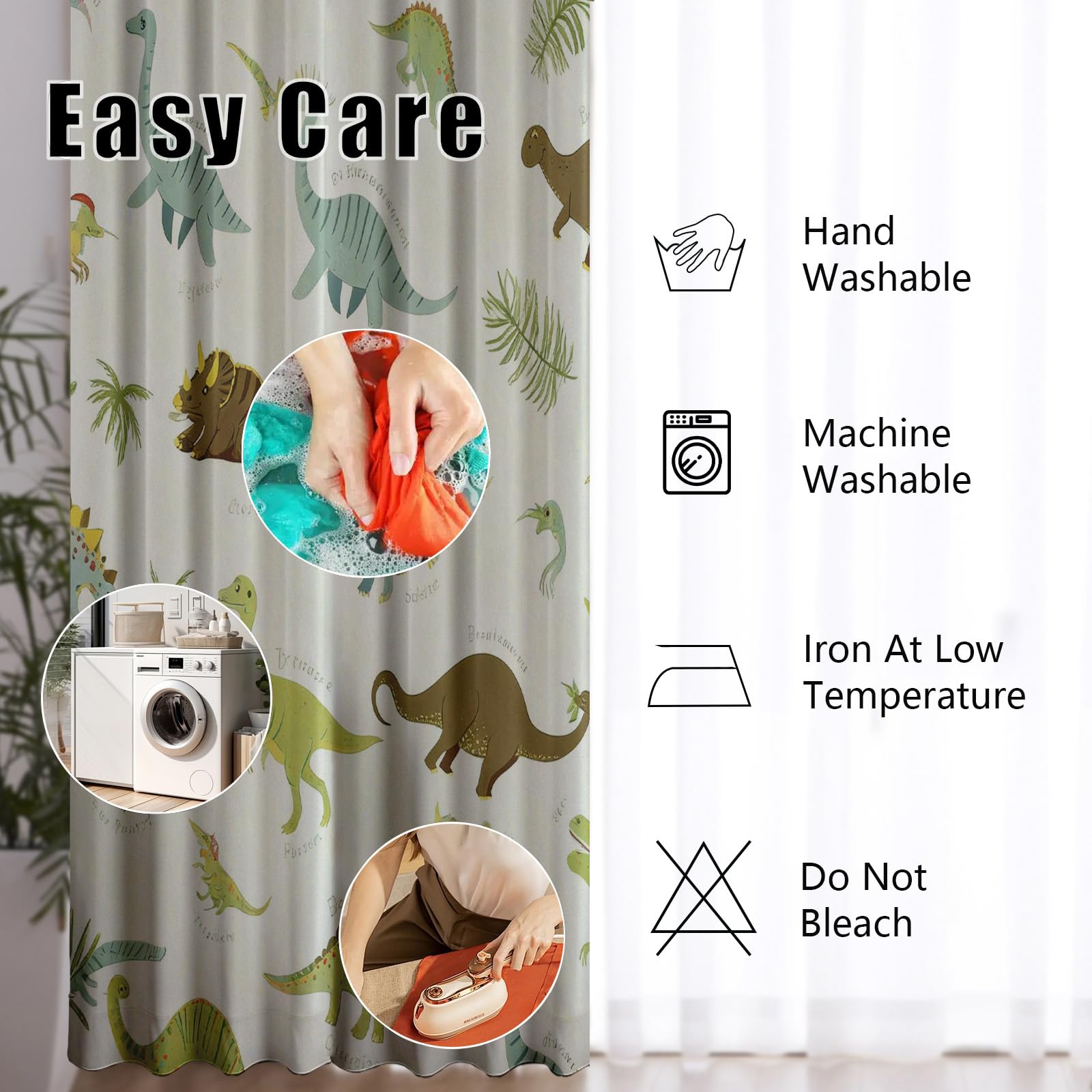 Jurassic Dino Vorhange Blickdicht 2er Set, Niedlich Dinosaurier Gardinen mit Ösen Cartoon Tiermotiv Verdunklungsvorhänge 90 cm Lang 65 Breit Thermovorhang Wohnzimmer Schlafzimmer