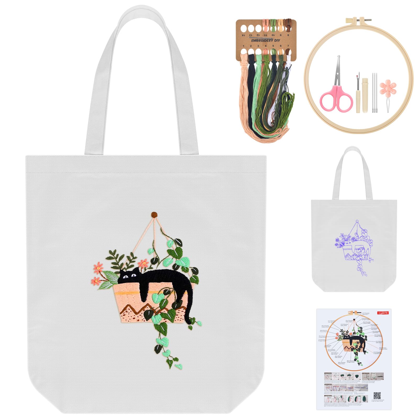 Beginner Embroidery Kit - Floral Tote Bag -10