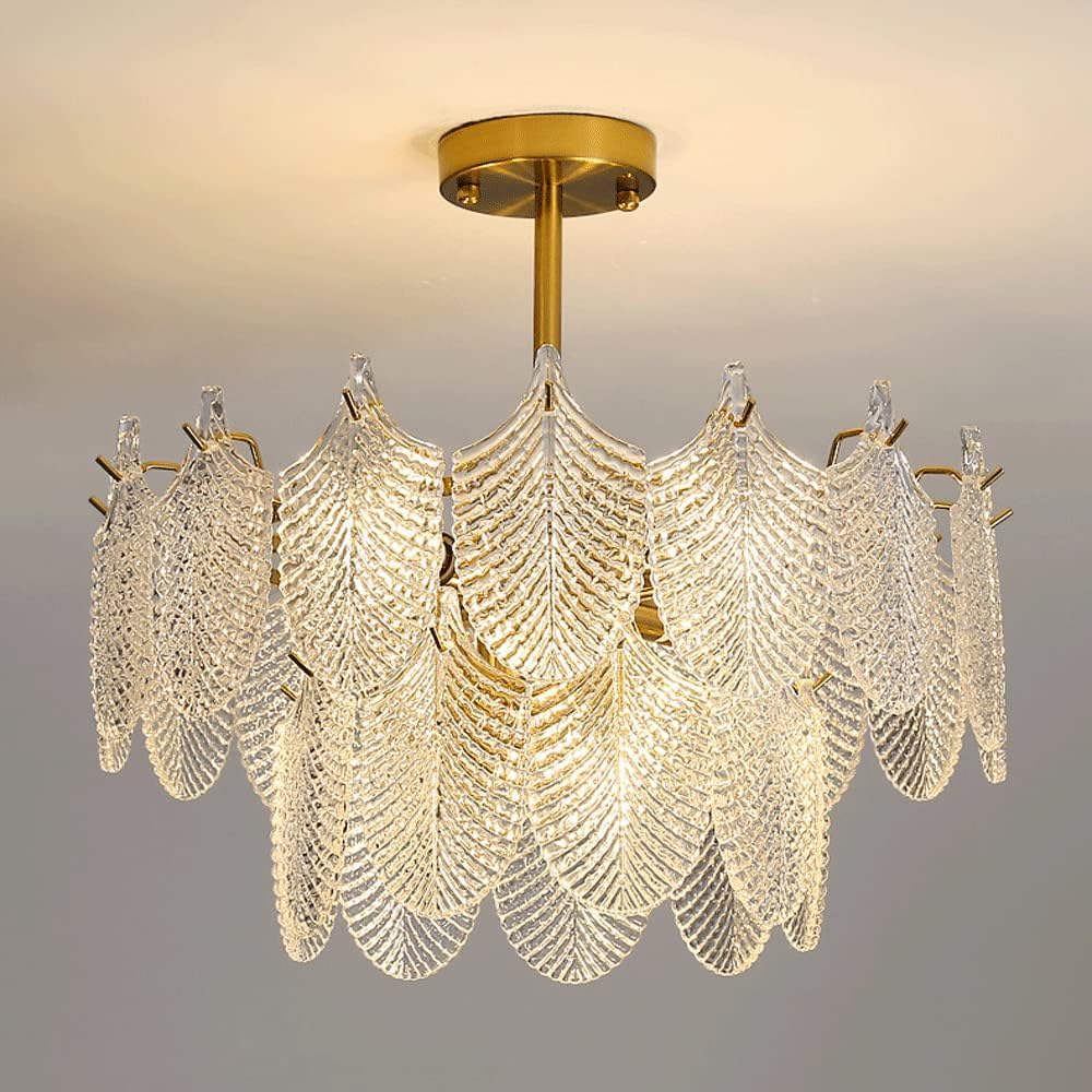 HYJAUSXB 6 Lights Modern Glass Chandeliers For Dining Room Vintage Gold Living Semi Flush Mount Ceiling Light Fixtures Large Round Drum Chandelier Foyer Bedroom Kitchen Island