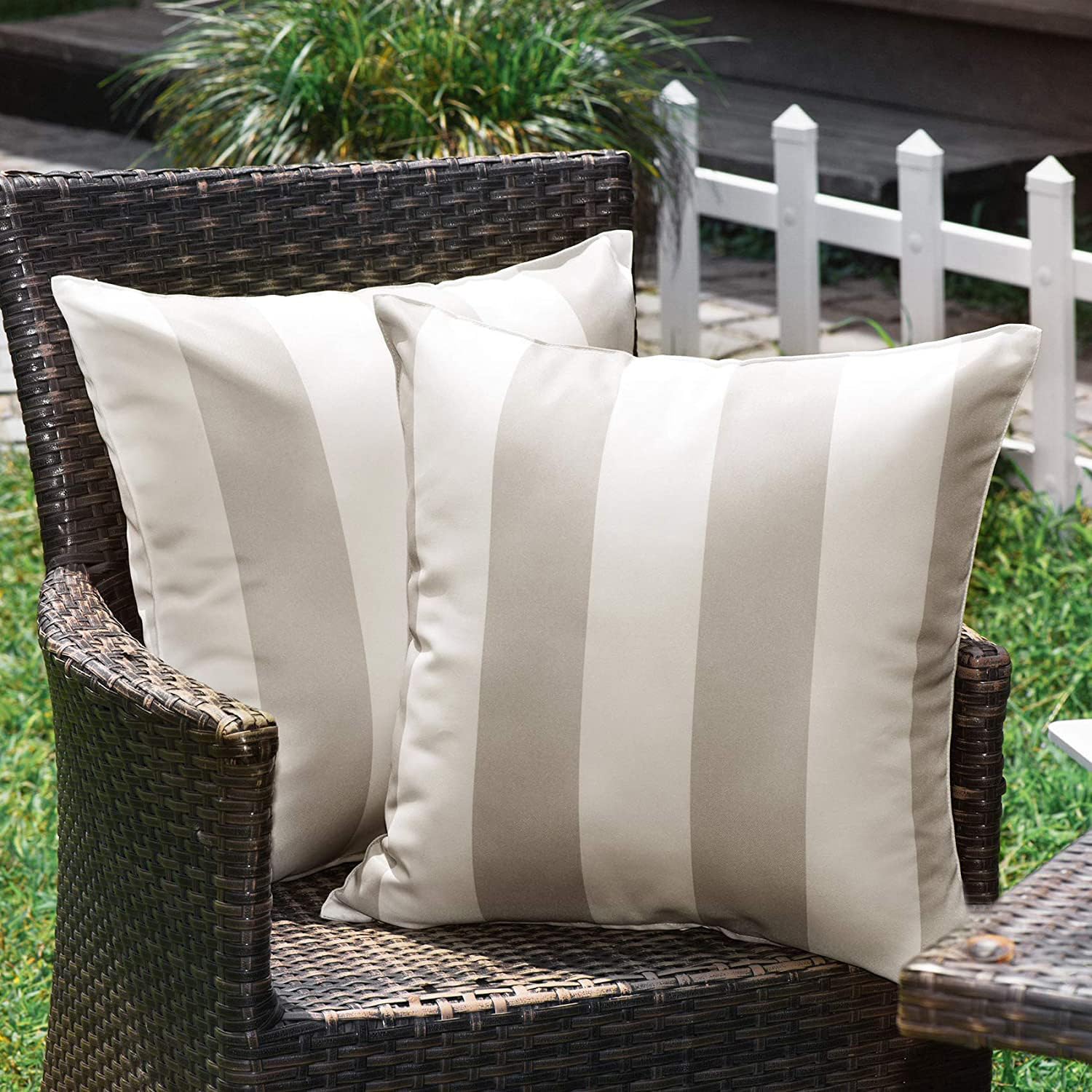 Newliky Pack of 2 Outdoor Waterproof Cushion Covers 45x45 cm Striped Throw Pillow Cases Decorative Water Resistant Pillowcases for Outdoor Patio Porch Farmhouse Garden Balcony Tent Park Grey
