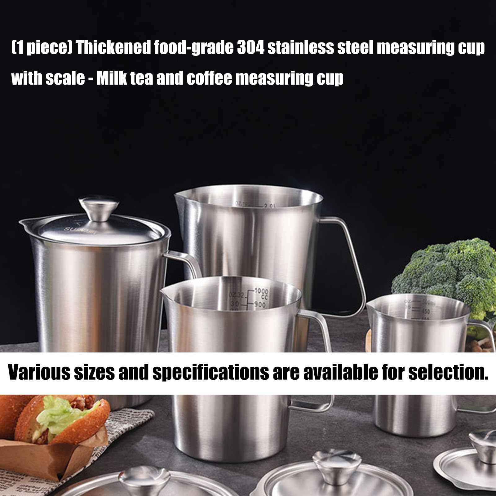 Tazas medidoras de café de grado comercial 304 de acero inoxidable, cubierta de bloqueo, escala precisa para cafeterías, uso de acero inoxidable, taza medidora de preparación de bebidas