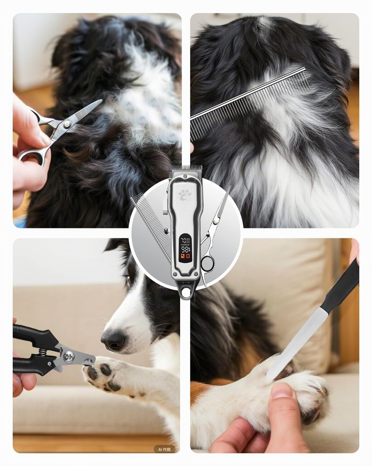 Tosatrice professionale per cani per capelli spessi, corpo interamente in metallo, lama in ceramica nera, display a LED, kit per toelettatura cani senza fili ricaricabile a basso rumore