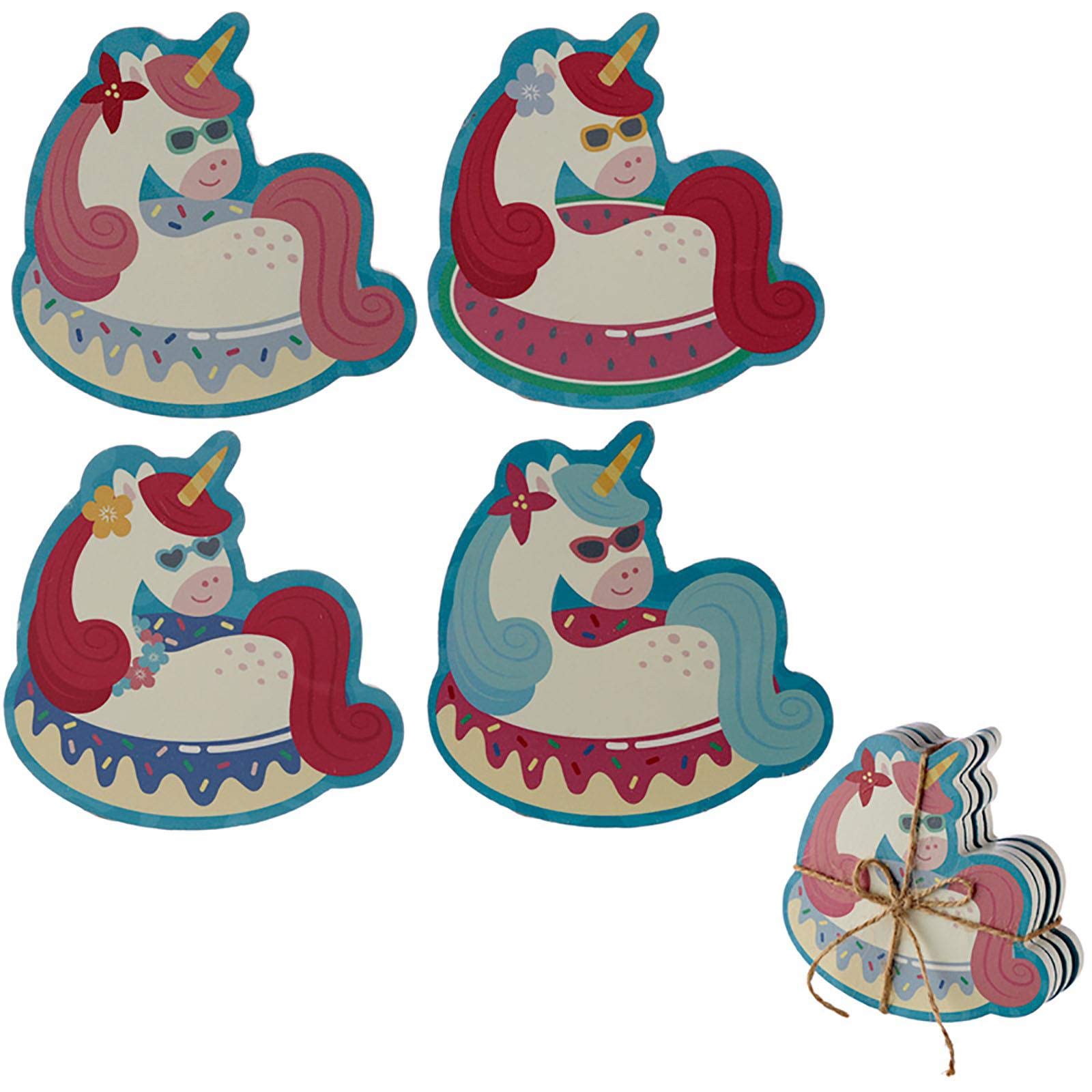 Puckator Multicolor Vacation Vibes Unicorn Set Of 4 Coasters - Wood Table Pub Drink Coasters Tiles Placemats - Bar Accessories For Home - Desk Coaster Tile Slate - Dining Table Decor Drinks Mats