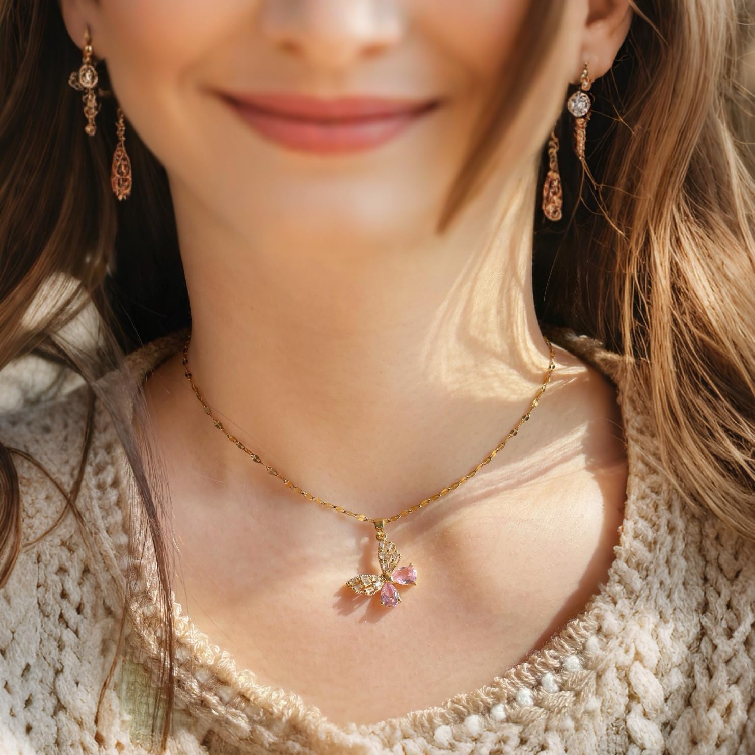 Gold Butterfly Necklace for Women - Dainty Gold Pendant Necklaces Cubic Zirconia Necklace, Butterfly Jewelry Gifts for Women, Teen Girls - Image 2