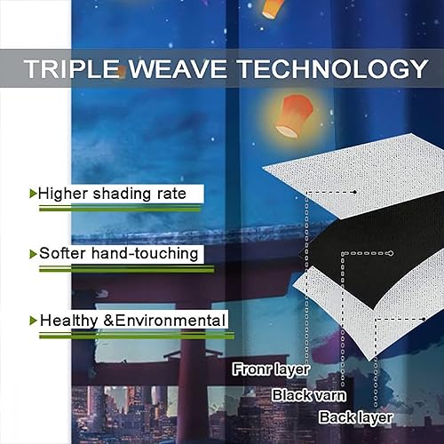 Miniatura 7 de Cortinas opacas con temática japonesa para sala de estar, cortinas de noche de ciudad moderna con aislamiento térmico y reducción de ruido, 2