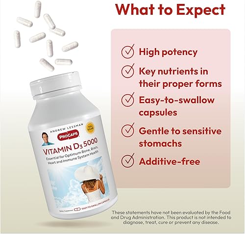 Miniatura 4 de Andrew Lessman Vitamina Cápsulas  Alta Potencia, esencial para la absorción de calcio, apoya la salud de los huesos, la función muscular saludable,