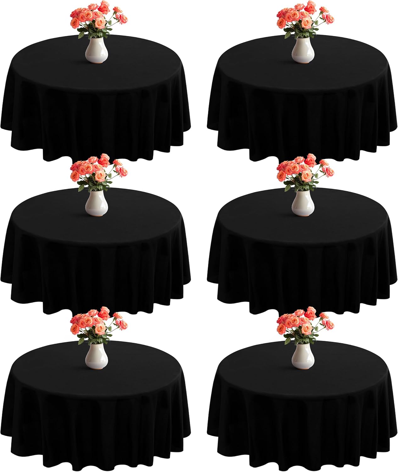 joybest 6 Pack Round Tablecloths 90 Inch Black Polyester Table Cloth for 30-60 Inch Tables, Stain and Wrinkle Resistant Washable Fabric Table Cover for Wedding, Party, Reception, Banquet