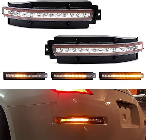 Miniatura 9 de iJDMTOY Lente transparente con interior rojo oscuro todo en uno LED completo parachoques inferior Lámparas traseras compatibles con Nissan 2003-2009