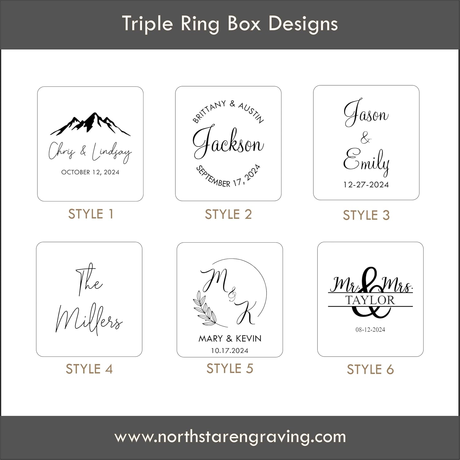 Custom Wooden Box for 3 Rings - Triple Ring Box for Wedding Ceremony, Custom Ring Holder - By NorthStar Engraving