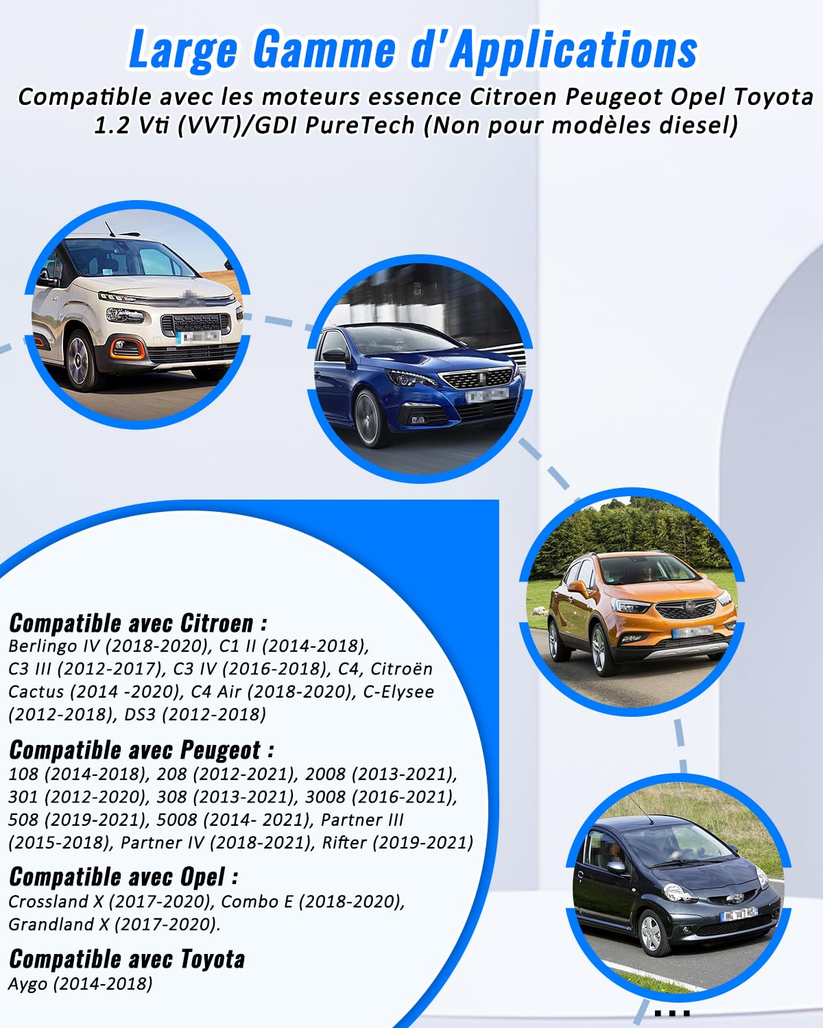 Kit Outils Réglage Courroie Distribution Compatible Peugeot Citroën Opel 1.0 1.2 PureTech - 0109-2A 109-2C Etc.