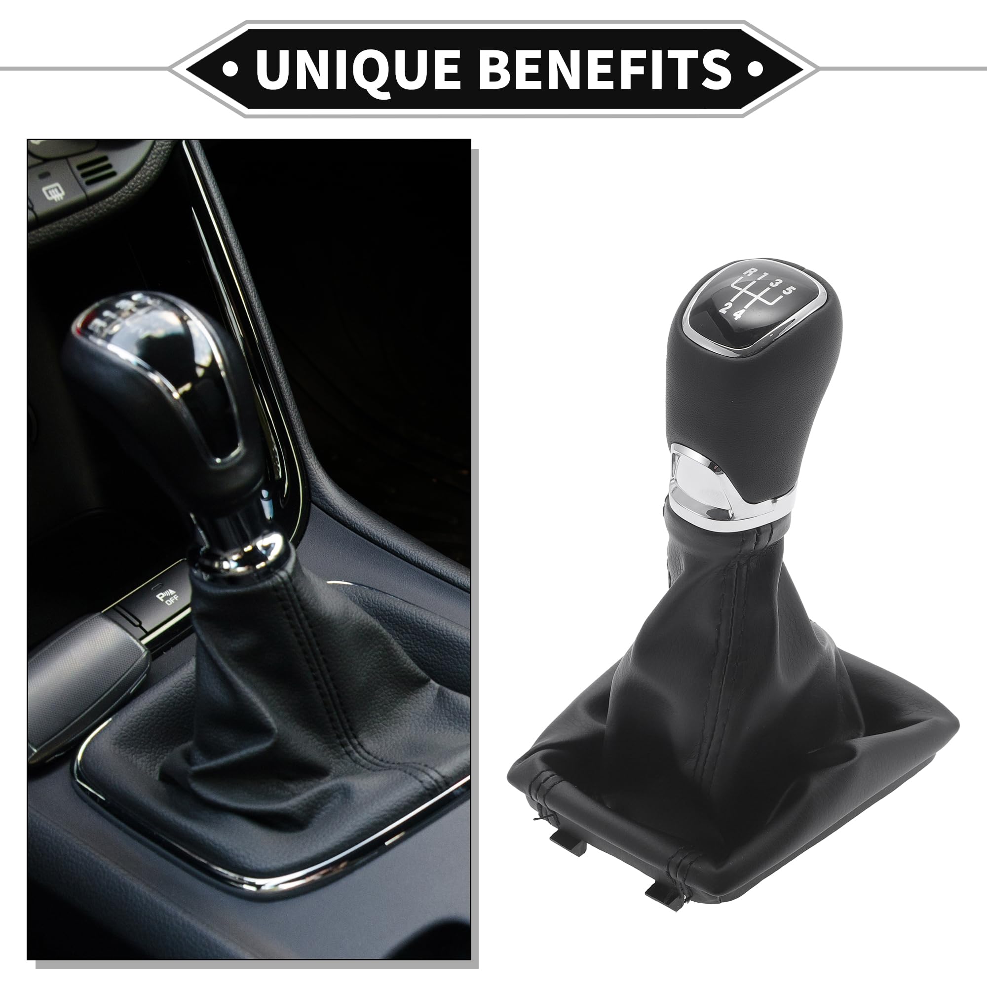 Pomello Del Cambio Manuale A 5 Velocità Per Skoda Octavia 12-21 | Nero, Plastica, Finta Pelle, 1Pc, Adatto Per Skoda Octavia 3 III 5E, Sostituzione Pomello, Facile Installazione
