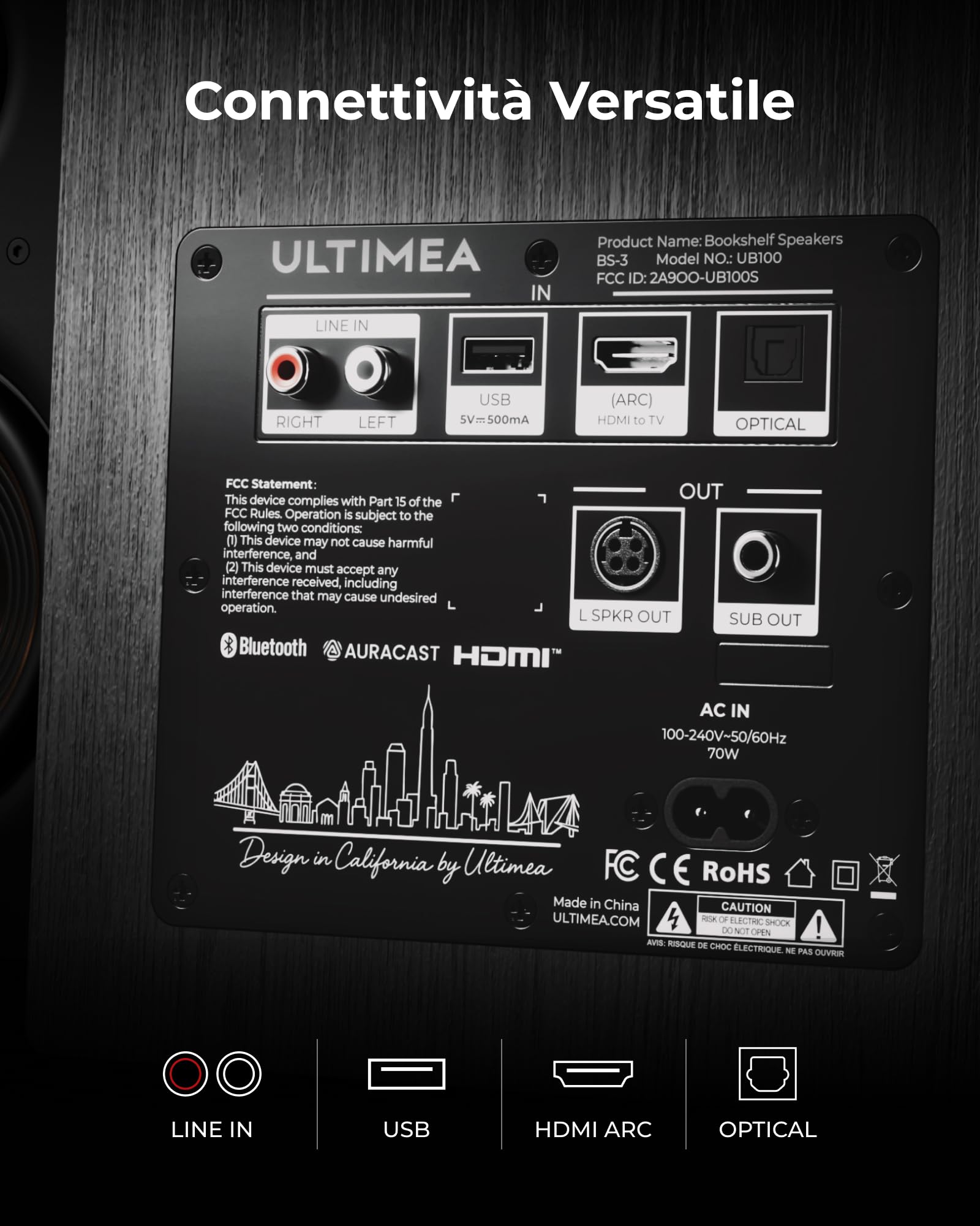 ULTIMEA Diffusori da scaffale attivi a 3 vie, 70W RMS, woofer 5,25", app, Bluetooth 6.0, HDMI ARC, uscita subwoofer per home cinema, TV, PC e giradischi, monitor studio, BS-3