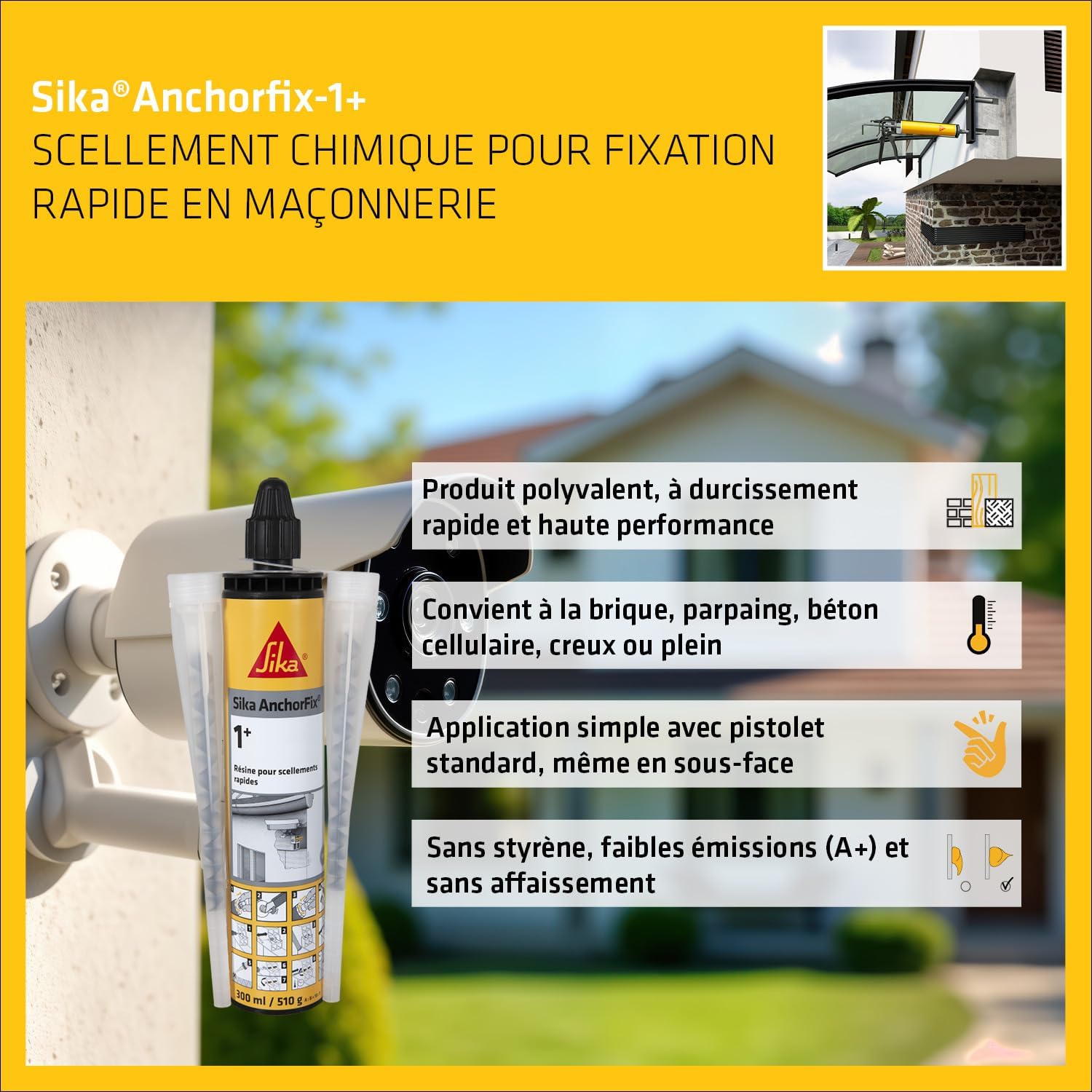 SIKA - Scellement chimique - Sika Anchorfix 1+ Ton Pierre - Int/Ext - Multi-matériaux - Scelle gonds, main courante, garde corps, store de terrasse - Durcissement rapide - Facile à appliquer - 300ml — vue 4