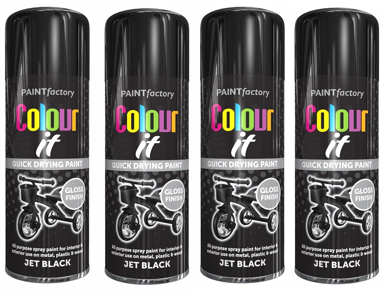Paint Factory Colour It Quick Drying Spray Paint 400ML (4, Black Gloss)