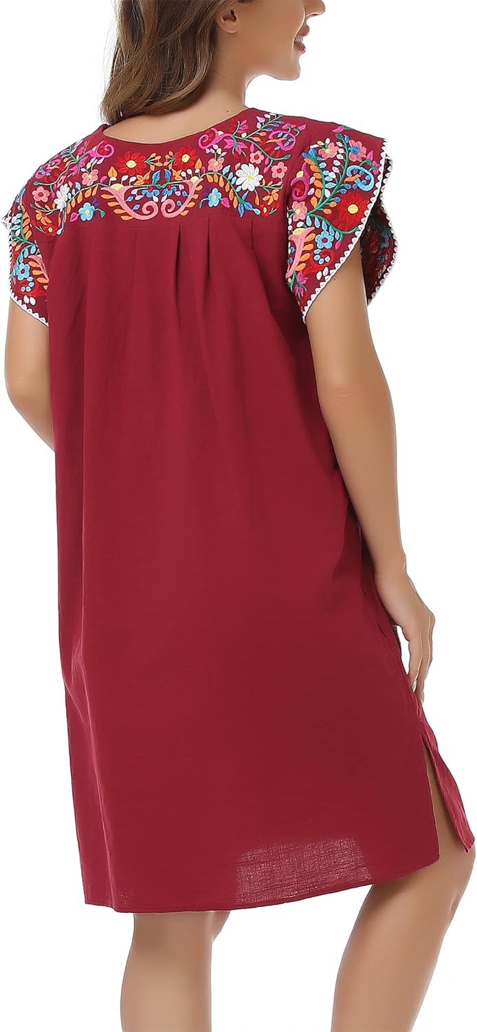 YZXDORWJ Women Summer Mexican Embroidered Boho Peasant Dress Petal Sleeve - Image 7