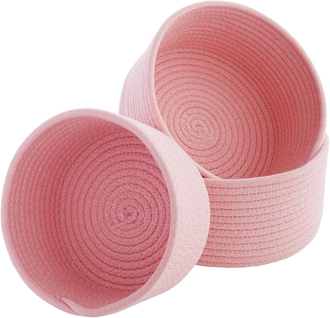 Amazon.com: Farmlyn Creek Blush Pink Baskets Set of 3 - Cotton Rope ...