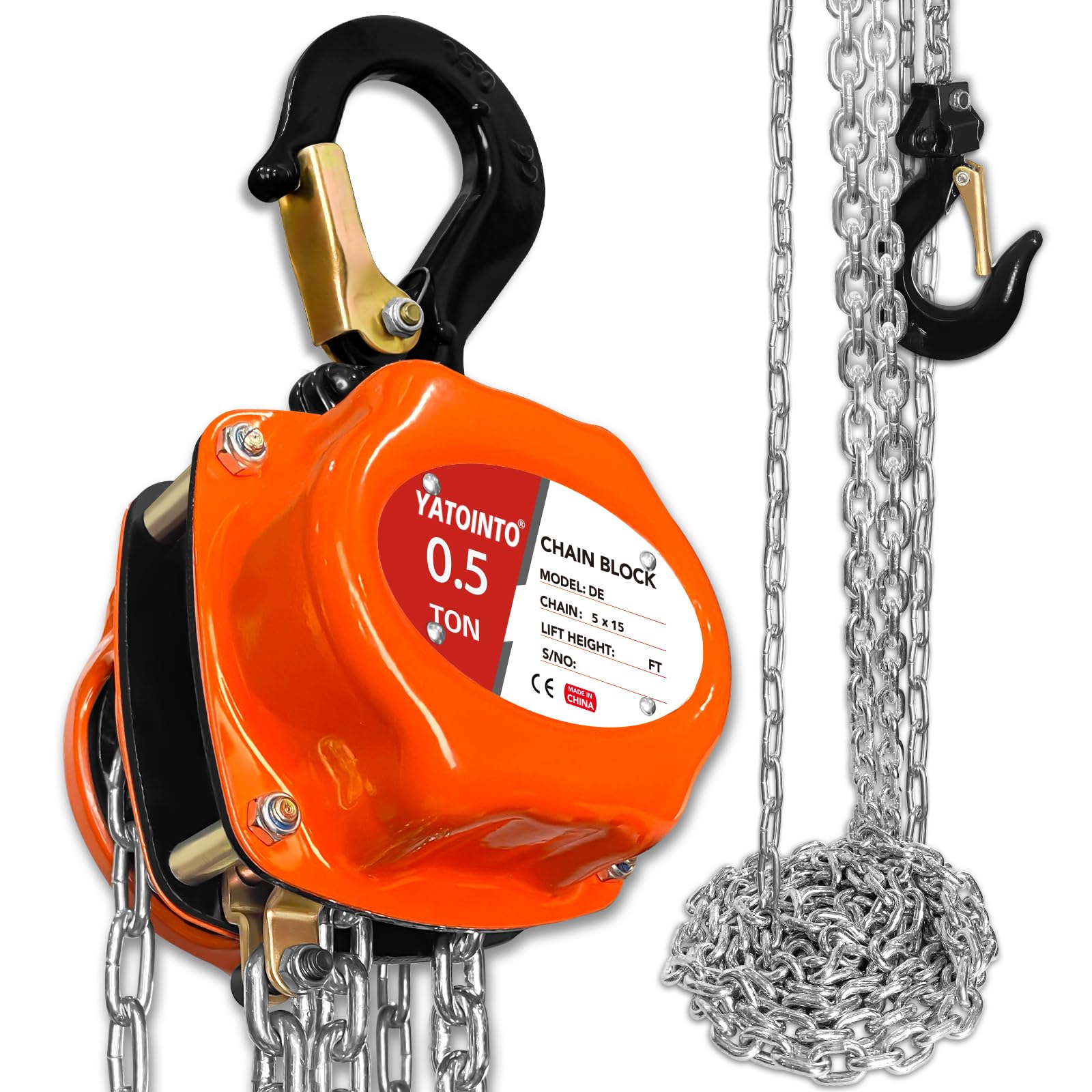 YATOINTO Polipasto de cadena de 1/2 tonelada (1100 libras), mini polipasto de cadena portátil compacto de 20 pies, elevación manual de bloque de cadena de 12.2 pulgadas, acero industrial ligero para