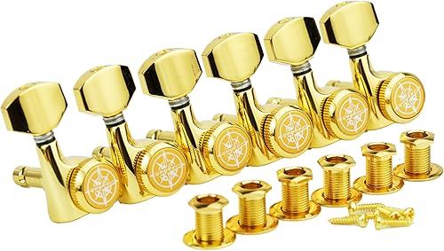 Miniatura 6 de Guyker 6 piezas de afinadores de bloqueo de guitarra (6 diestros), relación 1:18, clavijas de llave de afinación, cabezales de máquina con mango