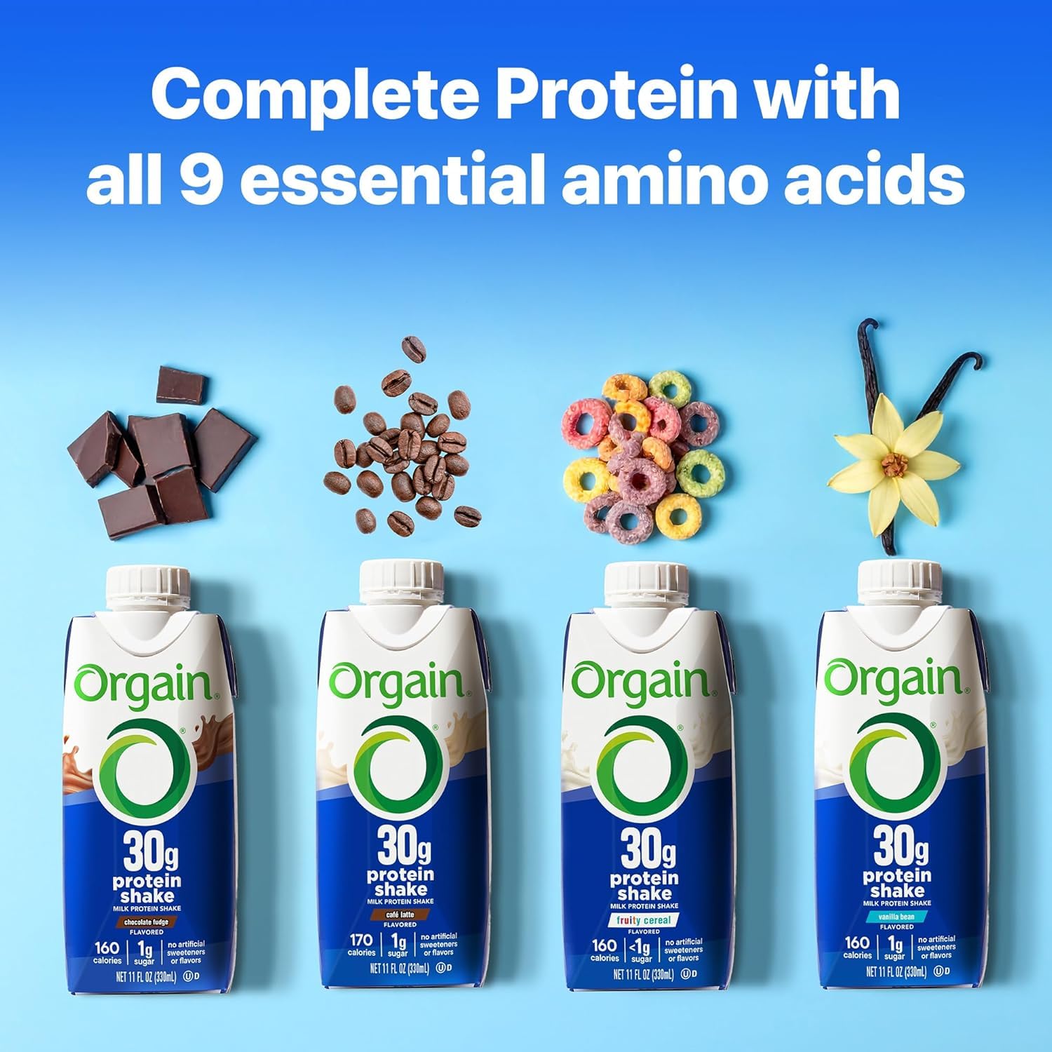 Orgain 30g High Protein Shake Bundle - Chocolate Fudge & Vanilla Bean, 11 Fl Oz (2 Pack of 12) - Dairy Isolate, 6g BCAAs, 1g Sugar, Keto Friendly, Gluten-Free