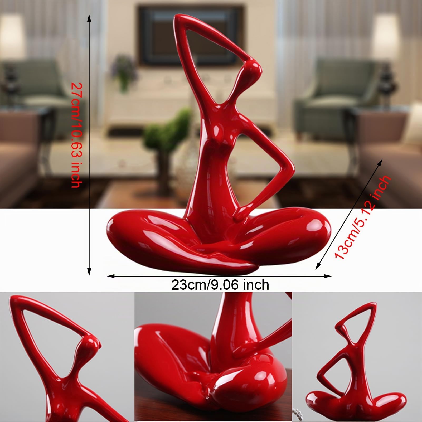 Donna Statua Scultura Moderna Design - Yoga Femmina Statuetta Decorative Casa Arredamento Casa Soprammobile Moderno in Resina per la Decorazione della Casa,Soggiorno,Regalo,Red C,Shiny