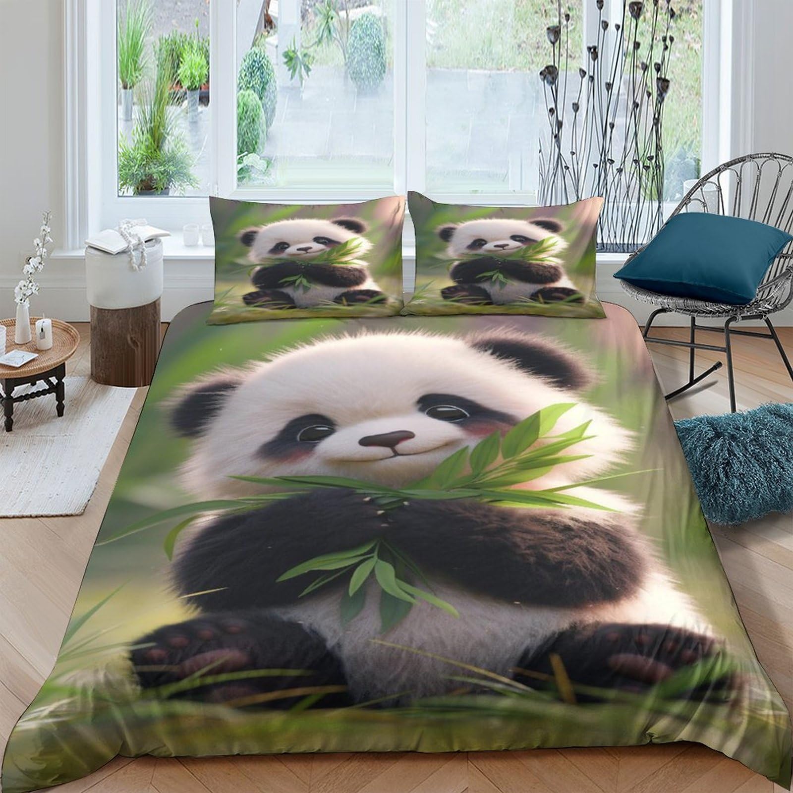 Housse de couette Pandas imprimé 3D parure de lit double 200x200cm fermeture éclair