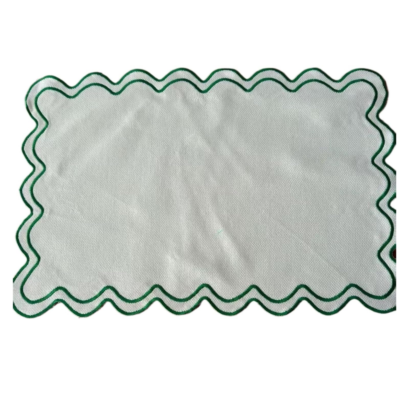 Place Mats for Table Cotton Linen Placemats, 13x19 Inch Scalloped Wavy Embroidery Placemat Washable Rustic Rectangle Dinner Table Mats For Kitchen(Dark Green,STRIP_4PCS)