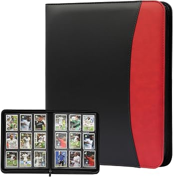Card Binder Zippered 540 Capacity, 9-Pocket Dual Side Album in PU Leather, for Sports and Collectible Card Storage Red