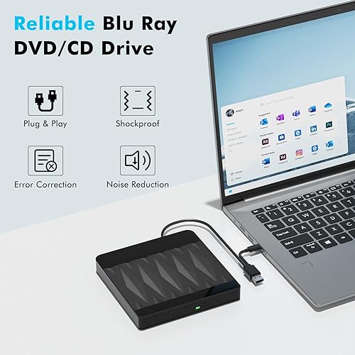 Miniatura 4 de Unidad de Blu Ray Externa, Quemador de Blu Ray Externo USB 3.0 Tipo C Escritor de BD/DVD/CD para PC, Compatible con Reproducción 3D y Discos