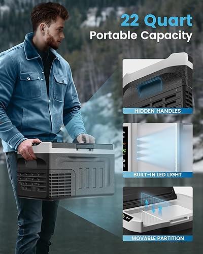 Miniatura 5 de Refrigerador portátil para automóvil de 12 voltios, refrigerador eléctrico de 22 cuartos (21 litros), 1224 V CC y 110-240 V CA, congelador portátil