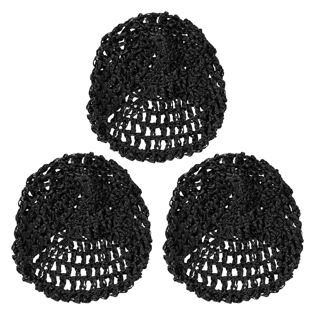 3 PCS Crochet Hair Nets Cap, Hair Wrap Net, Reusable Sleeping Hairnet?Long Straight Curl Wig Head Protector Black Mesh Wrapping Crochet Wave Bun Lift Strap Weaving Sew For Women Ballet