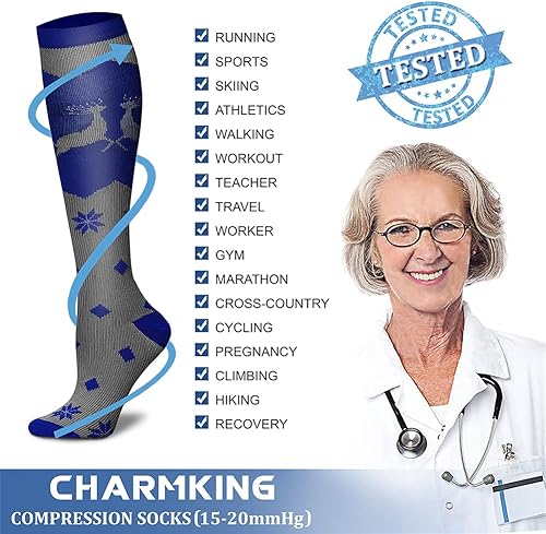 Miniatura 82 de CHARMKING Compression Socks for Women & Men Circulation (8 Pairs) 15-20 mmHg is Best Support for Athletic Running,Cycling