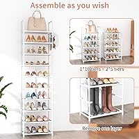 Vista 5 de 10 Tiers Tall Shoe Rack 20-25 Pairs Boots Organizer Storage Sturdy Narrow Shoe Shelf for Entryway, Closets with Hooks, White Blanco