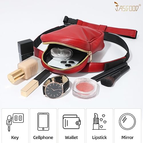 Miniatura 8 de JASGOOD Riñonera de moda para mujer, arnés de muslo, bolsa de pierna caída, C- Rojo, Moda