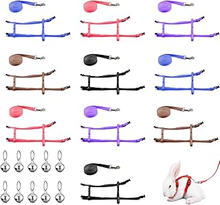 10 Pcs Rabbit Harness, Adjustable Rabbit Harness Leash, Soft Leash Lead Color Rabbit Vest for Pet Safety Walk Running Jogging with 10 Small Bell for Rabbit Bunny Ferret & Small Animal