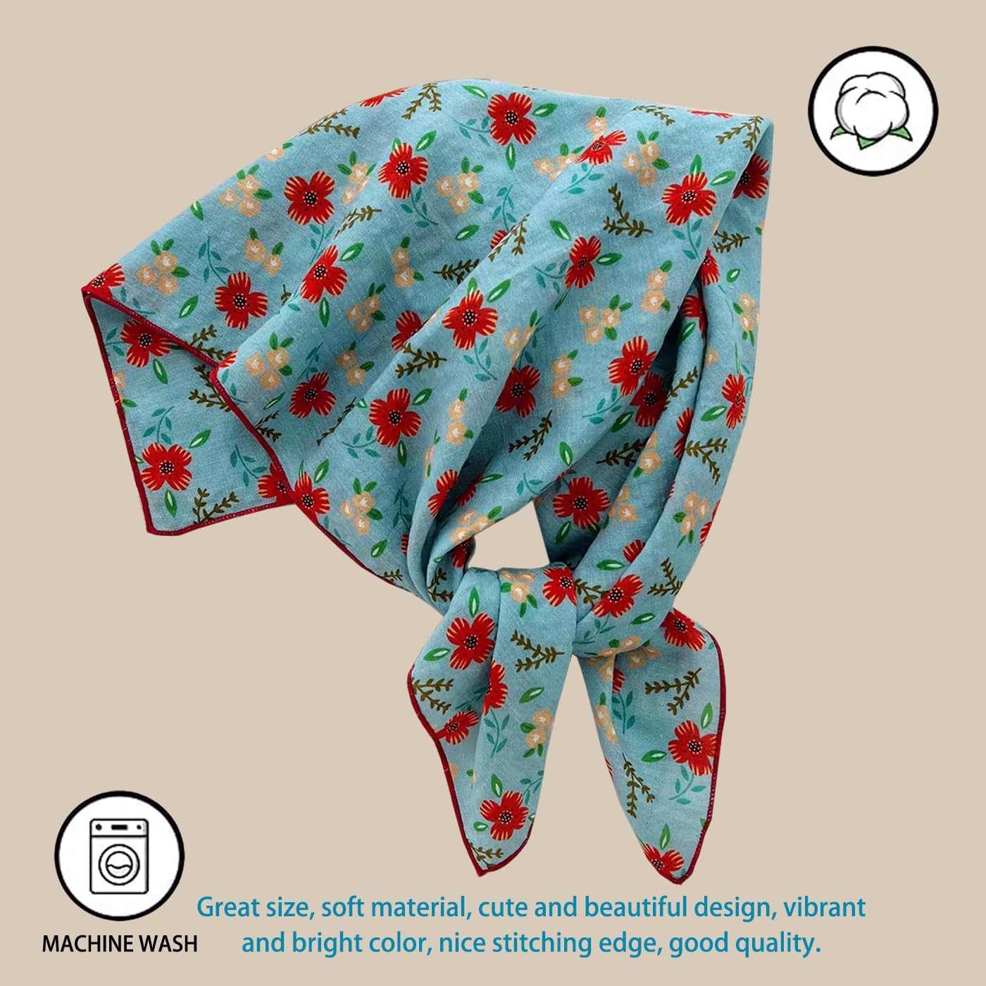 Cotton-Blend Bandana, Head Scarf, Headband, Head wrap, Hair Neck Scarf for Women 22 x 22 inch - Image 8