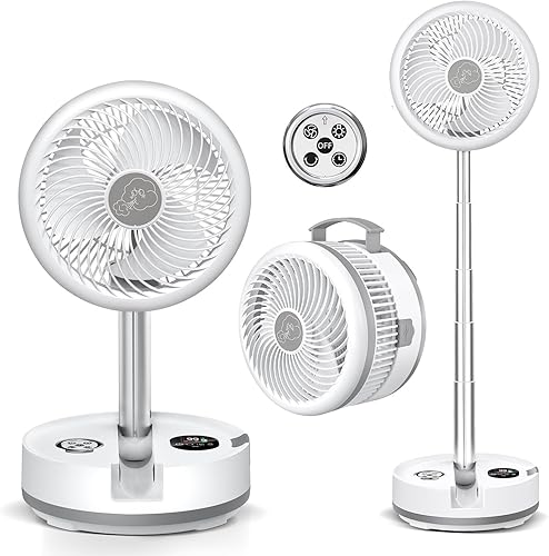 Ventilador portátil de 10 pulgadas, funciona con pilas, ventilador recargable oscilante con 40000 mAh, luces LED de control remoto, tiempo de
