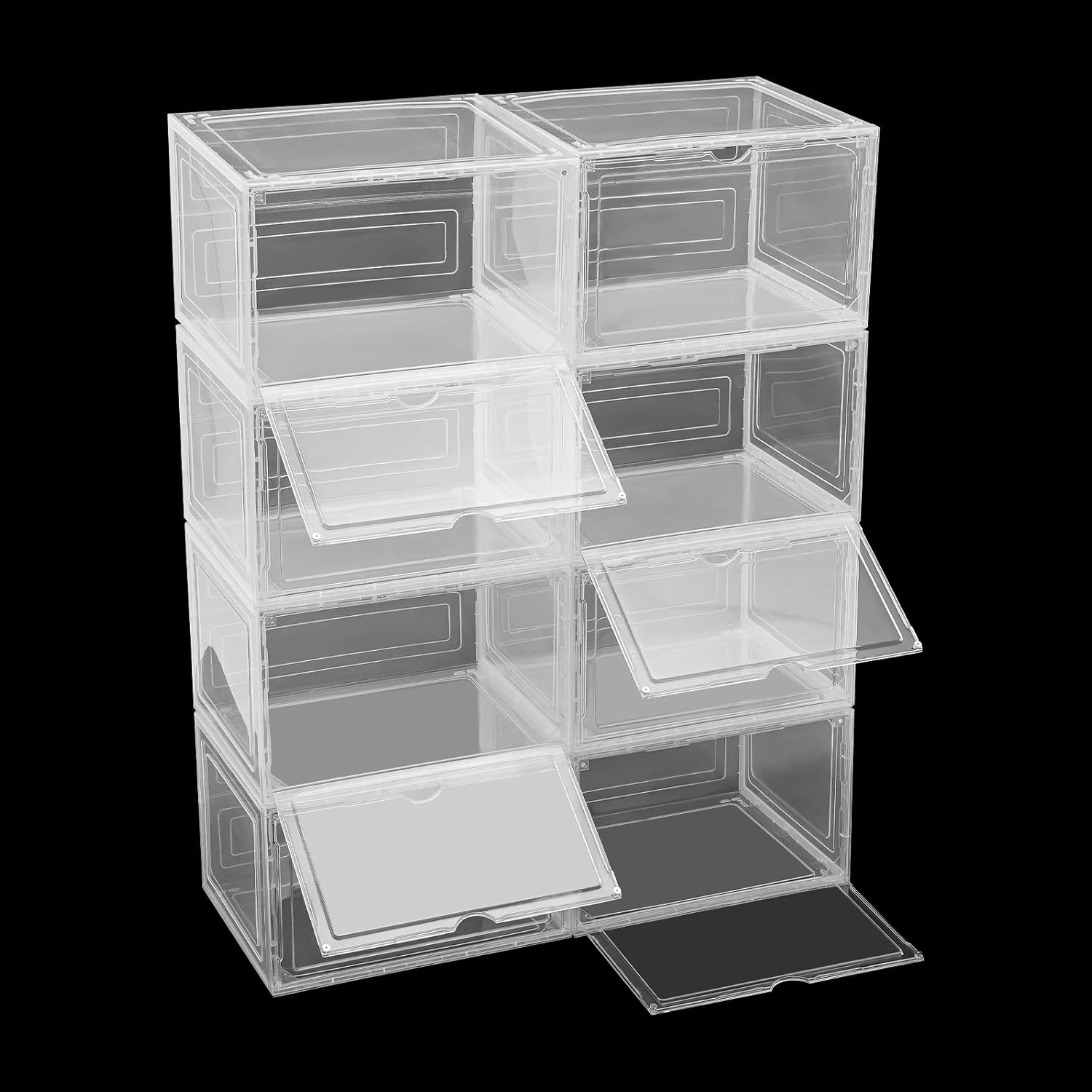 Acrylic Clear Shoe Storage,12 pcs Stackable Boxes,Shoe Organizer with Magnetic Door,Shoe Rack & Holder Substitute,Each 13.39*10.63*8.66in,for Entryway, Closet, Under Bed (Clear,side door)
