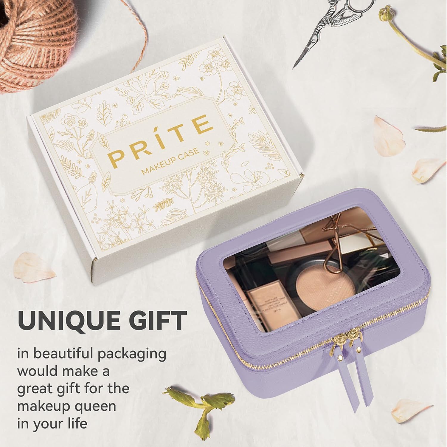 Prite Clear Makeup Bag Cosmetic Organizer Case Waterproof Travel Toiletry Bag Skincare Pouch with Golden Zipper(Violet) - Image 6