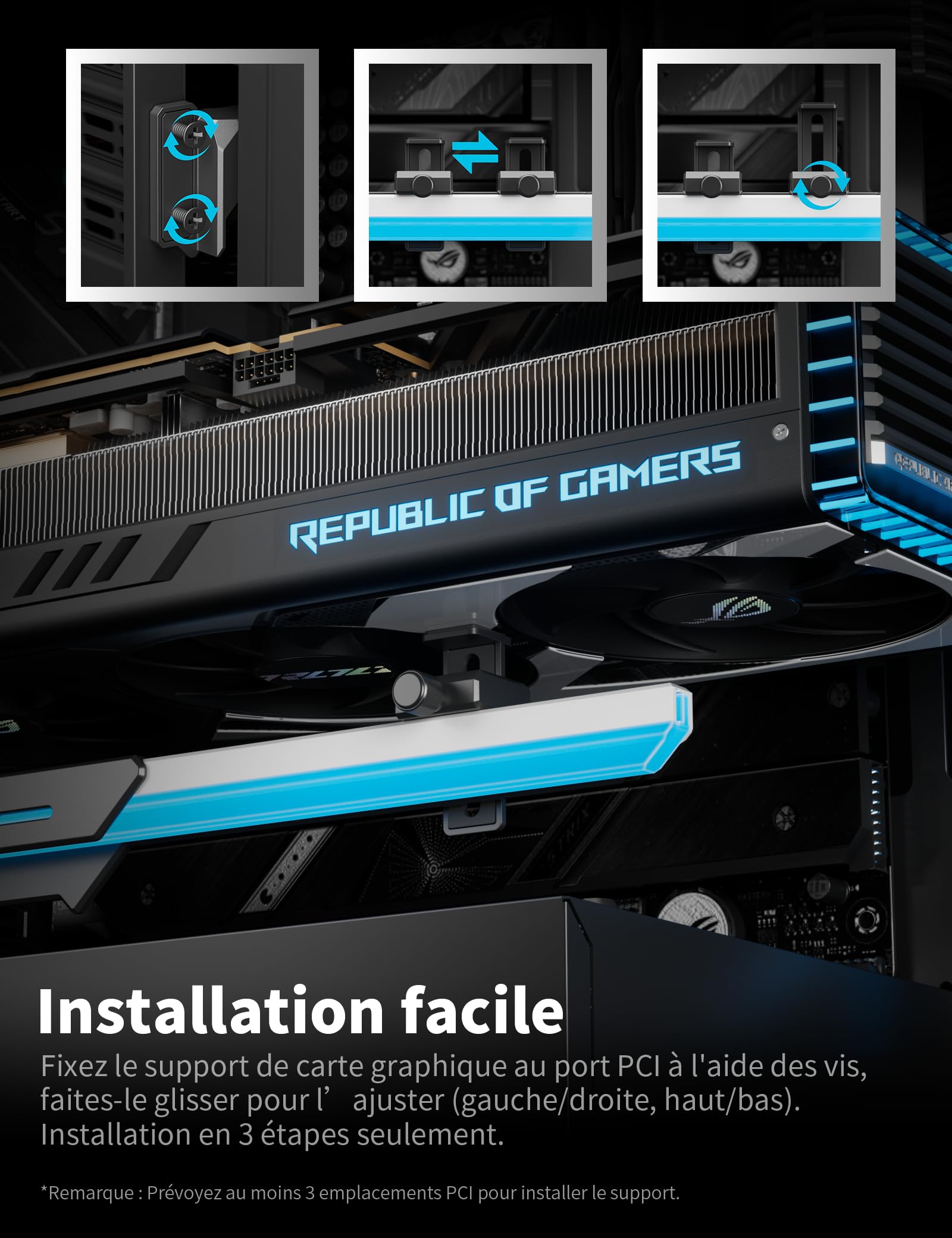 upHere GL7 Supporto GPU, Lega Robusta Supporto Scheda Grafica con 5V ARGB Sync, Altezza Regolabile GPU Sag Staffa per Schede Grafiche Universali, Nero ARGB