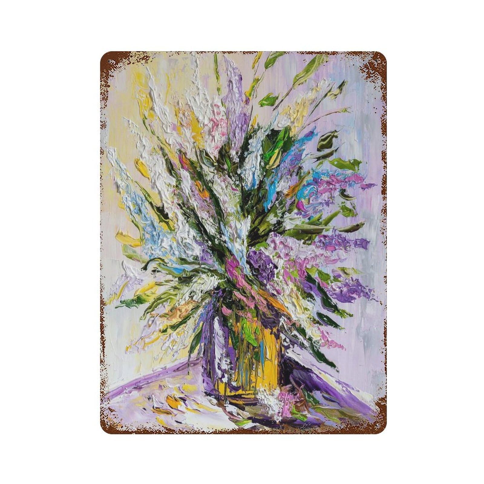 Bouquet of Flowers Decorative Tin Sign 15.7"x11.8", Shabby Chic Decor for Garage, Pub Or Kitchen