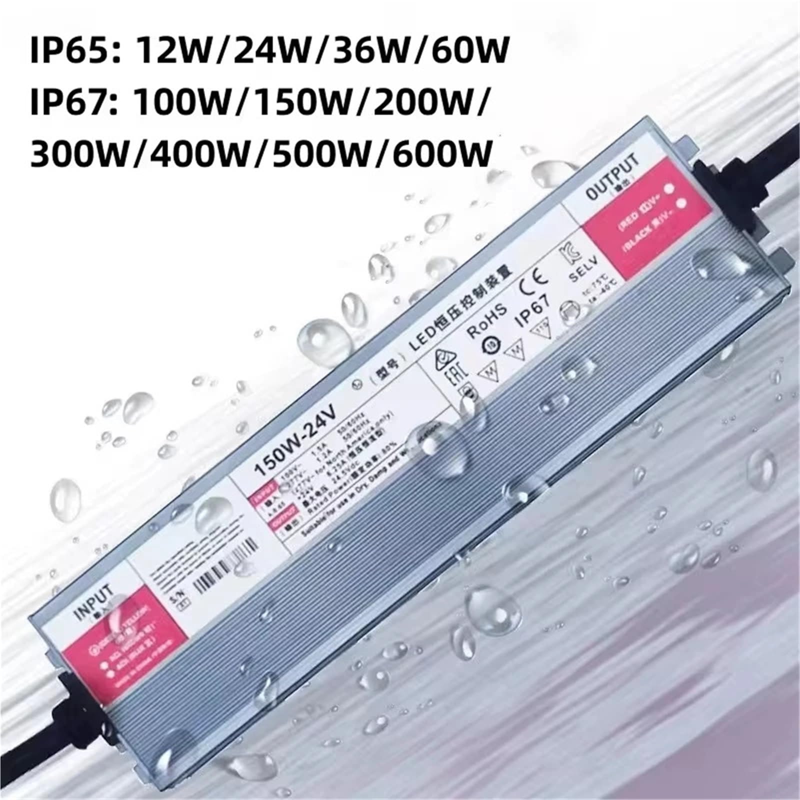 Illuminazione esterna impermeabile CA 220 V a CC 12 V 24 V Alimentatore LED Driver 24 W 36 W 60 W 100 W 150 W 200 W 300 W 600 W(12 V,36W)
