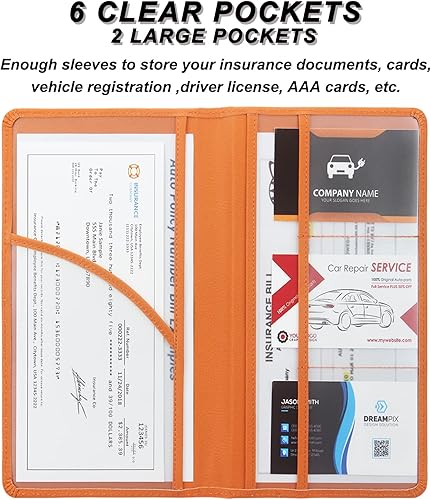 Miniatura 4 de Soporte para registro y seguro de automóvil, soporte de cuero prémium para seguro y registro, organizador de automóvil con cierre magnético