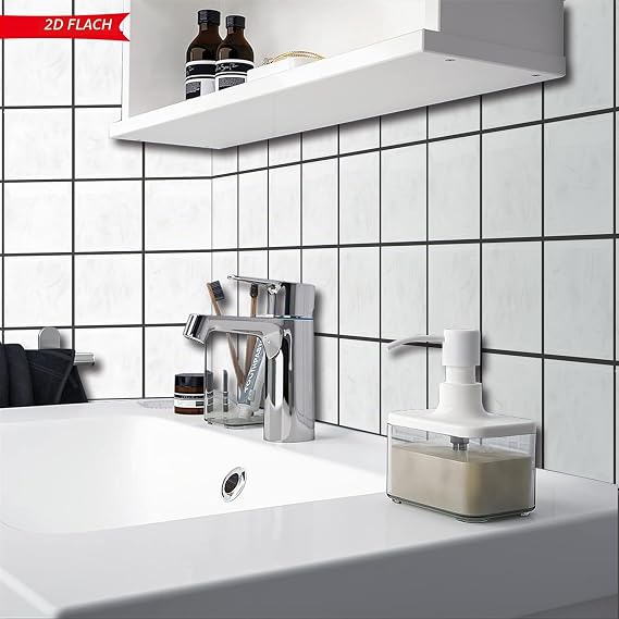 2D White Marble Tile Stickers Self-Adhesive 30 x 30 cm Pack of 10