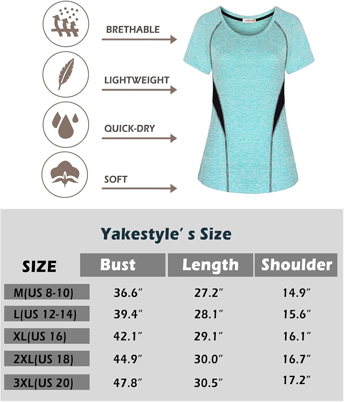 Yakestyle Women's Activewear Fast Dry Yoga Shirt Workout Top Athletic Tshirt : Sports & Outdoors
