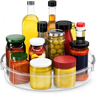 Lazy Susan Turntable, 23.5cm Rotating Dish Plate, 360° Rotatable Spice Rack, Clear Cosmetic Makeup Organiser Spinning Kitchen Organizer for Cabinet Pantry Fridge Countertop (L-1P)