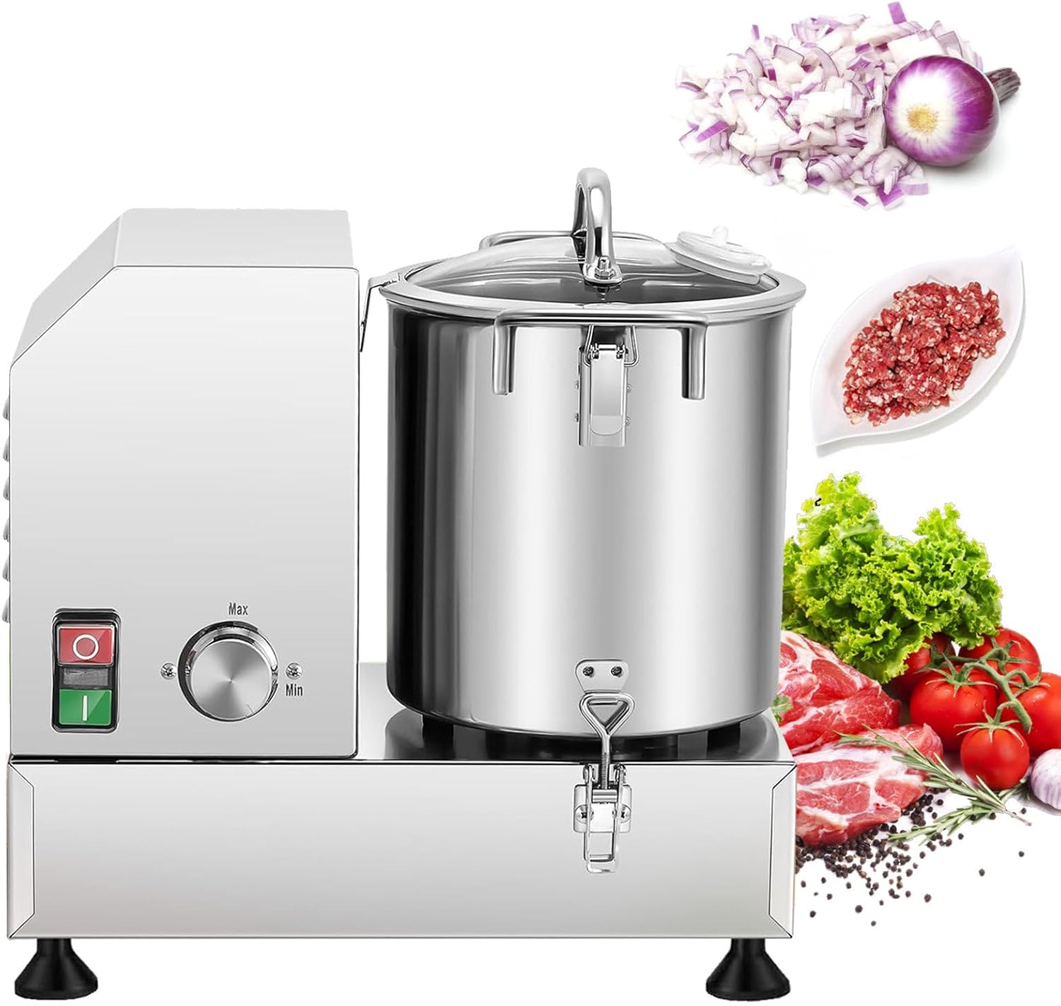 6/9/15L Large Capacity Vegetable Chopper, Commercial Food Processor - Stepless Speed Control, Multi-Function Automatic Cutter,15l