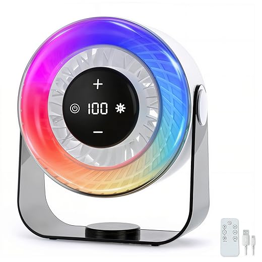 Desk Fans for Bedroom,Portable Colored LED Light 100 Speed Digital Display USB Rechargeable Table Fan,Quiet Wall-Mounted Desk Fan for Home Office Bedroom Camping Traveling(White)