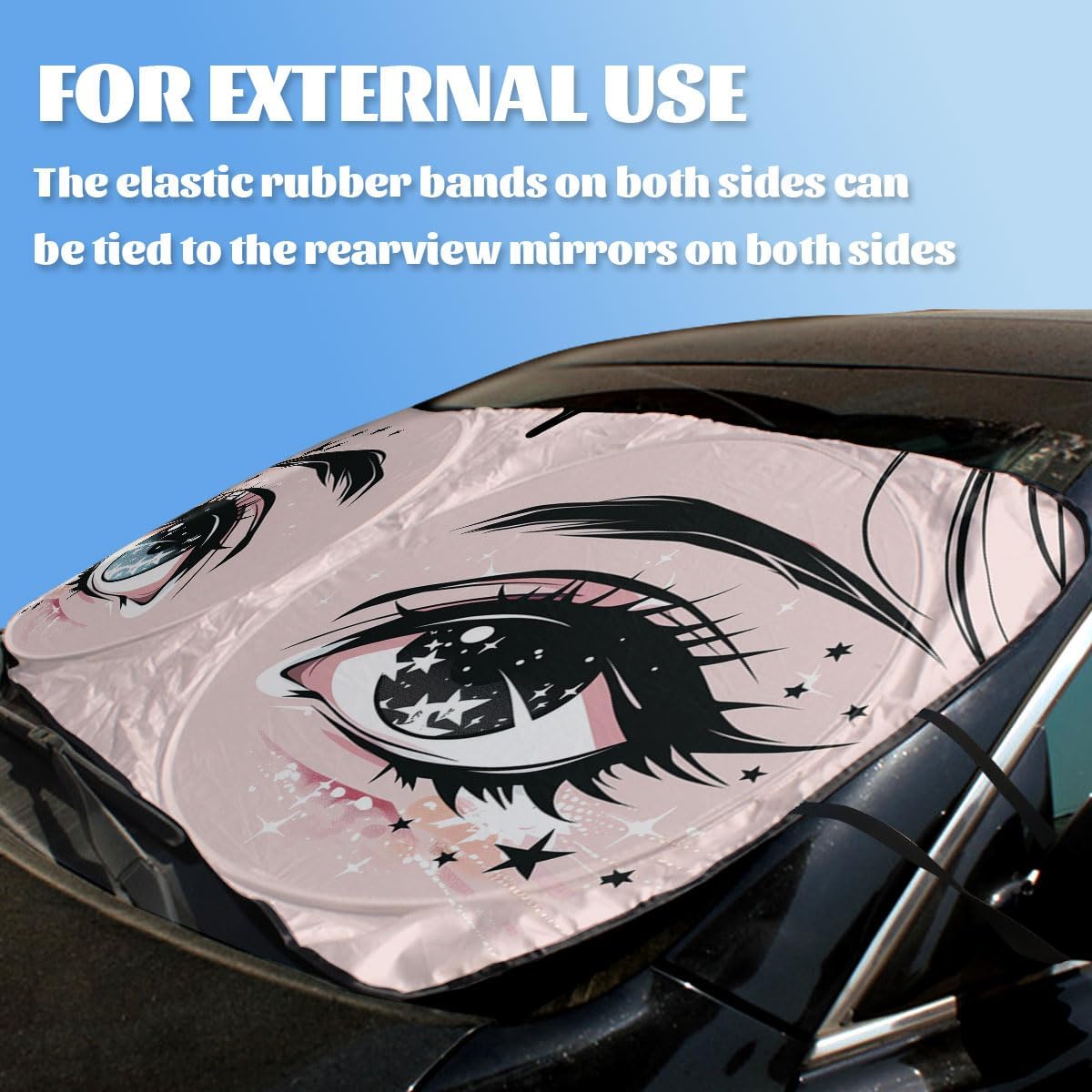 Anime Cartoon Girl Eyes Car Windshield Sunshades - 59"L x 31.5"W UV Rays Sun Visor Protector for Sedan, Truck, SUV image 3